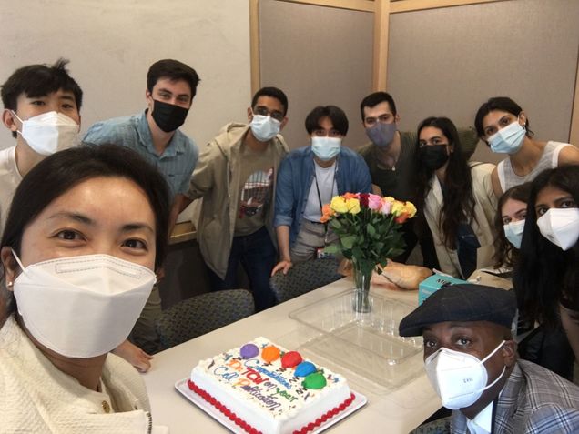 Lab team celebrating a milestone together